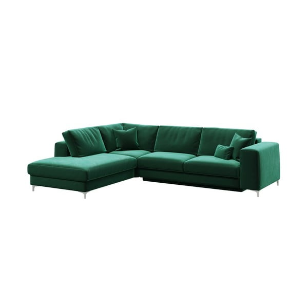 Tamsiai žalia aksominė kampinė sofa-lova Devichy Rothe, kairysis kampas-image-2