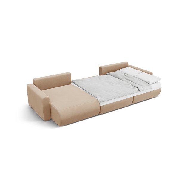 Šviesiai rudos spalvos iš velveto sulankstoma/su sandėliavimo vieta kampinė sofa („U“ formos) Belfast – Cosmopolitan Design-image-4