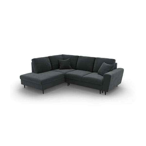 Tamsiai pilkos spalvos iš velveto sulankstoma/su sandėliavimo vieta kampinė sofa (su kairiuoju kampu/„L“ formos) Kyoto – Cosmopolitan Design-image-2