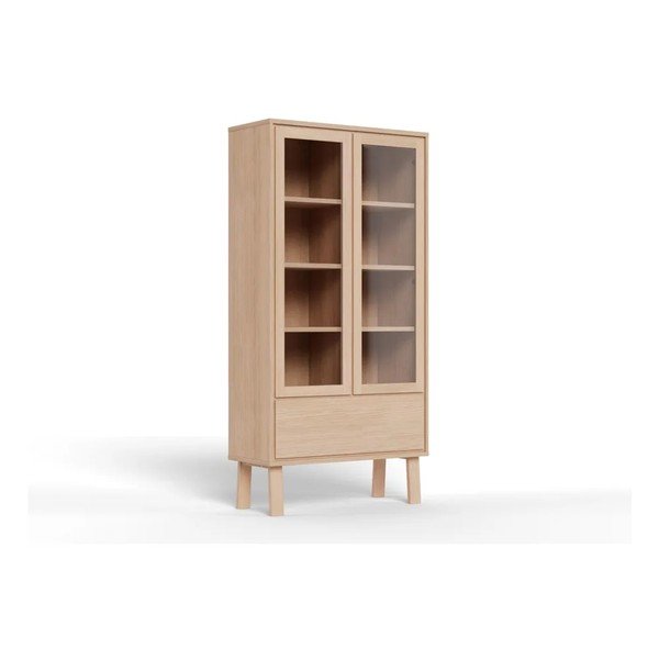 Šviesios natūralios spalvos vitrina iš medienos lukšto 90x180x35 cm Lamberth – Actona