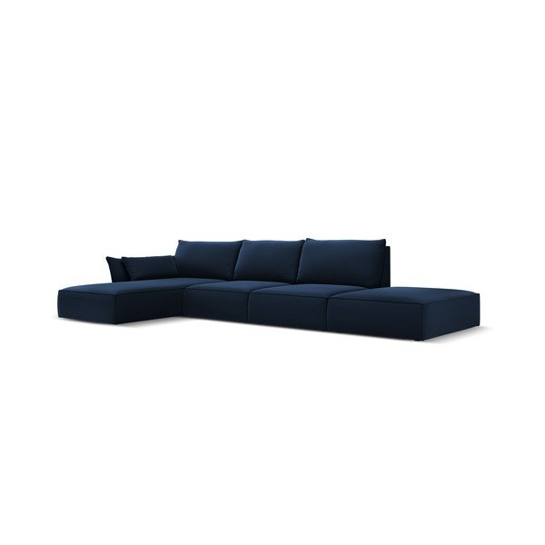 Tamsiai mėlynos spalvos iš velveto kampinė sofa (su kairiuoju kampu/su gultu) Vanda – Mazzini Sofas-image-2