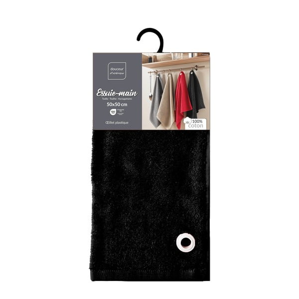 Juodos spalvos iš frote audinio iš medvilnės rankšluostis 50x50 cm Cuistot – douceur d'intérieur-image-3