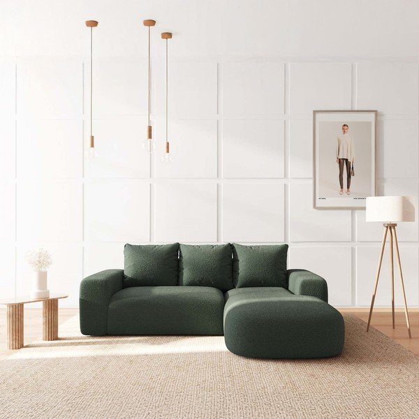 Žalios spalvos iš boucle kampinė sofa (su dešiniuoju kampu/su gultu) Monce – Rodier-image-1