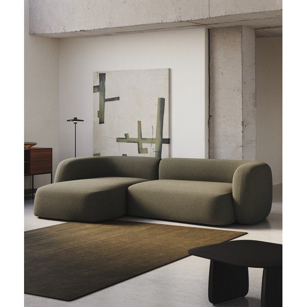 Tamsiai žalios spalvos kampinė sofa iš šenilinio audinio (su kairiuoju kampu/su gultu) Martina – Kave Home-image-1