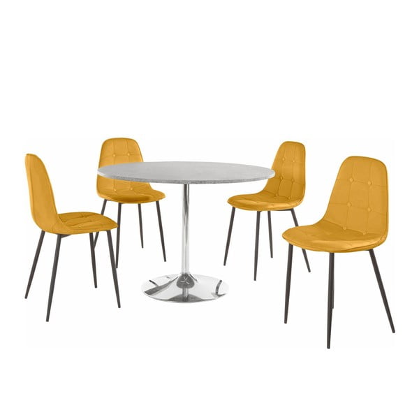 "Støraa Terri" betoninis apvalus valgomojo stalas ir 4 geltonos kėdės
