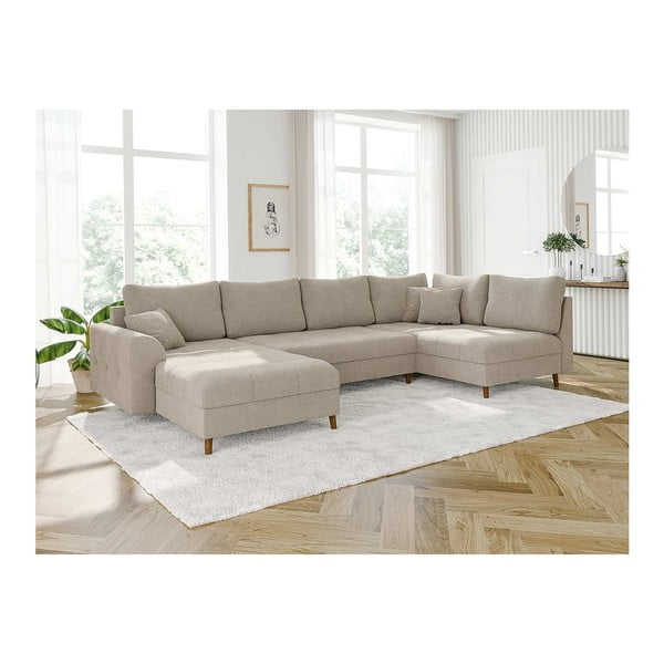 Smėlio spalvos iš boucle kampinė sofa (su kairiuoju kampu/„U“ formos) Ariella – Ropez-image-2