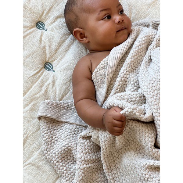 Šviesiai geltonos spalvos/mėlynos spalvos iš organiškos medvilnės dygsniuotas vaikiškas pledas 90x120 cm Balloon – Cam Cam Copenhagen-image-1