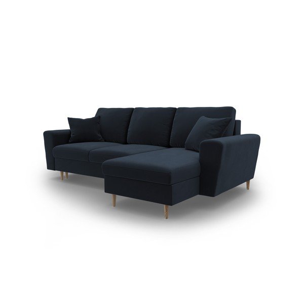 Tamsiai mėlynos spalvos iš velveto sulankstoma/su sandėliavimo vieta kampinė sofa Kyoto – Cosmopolitan Design-image-4
