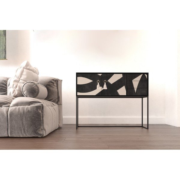 Žema šoninė spintelė juodos spalvos/smėlio spalvos 113x92 cm Freya – Really Nice Things-image-3