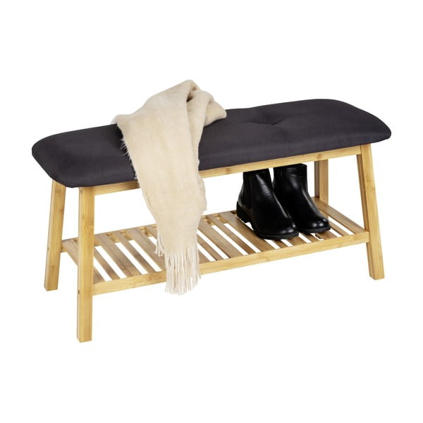 Juoda/natūrali bambuko batų lentyna su suoliuku Ecori - Wenko-image-2