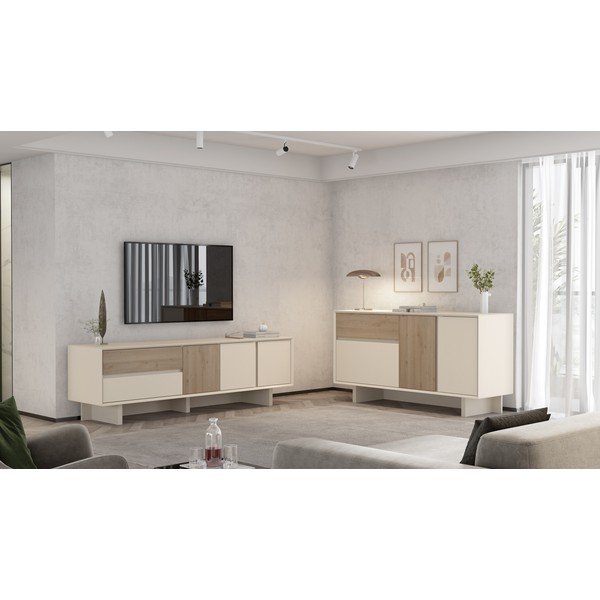 Smėlio spalvos/natūralios spalvos šoninė spintelė iš ąžuolo 146x76x45 cm Carpi – Marckeric-image-1