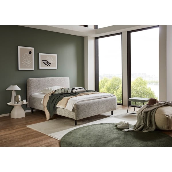 Smėlio spalvos dvigulė lova audiniu dengta su sandėliavimo vieta su lovos grotelėmis 180x200 cm Primo – Meise Möbel-image-1