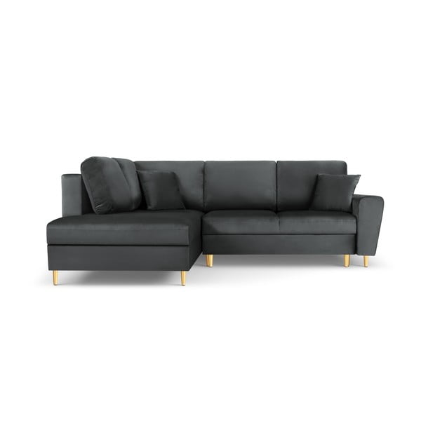 Tamsiai pilkos spalvos iš velveto sulankstoma/su sandėliavimo vieta kampinė sofa (su kairiuoju kampu/„L“ formos) Kyoto – Cosmopolitan Design