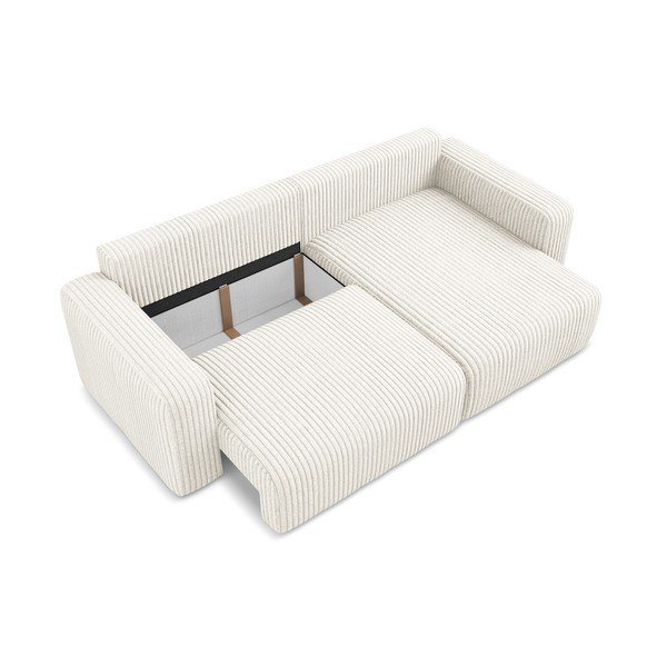 Kreminės spalvos sulankstoma/su sandėliavimo vieta kampinė sofa iš kordinio velveto (su dešiniuoju kampu/su gultu) Kona – Makamii-image-4