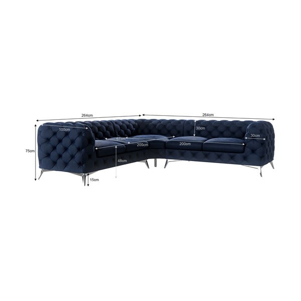 Tamsiai mėlynos spalvos iš velveto kampinė sofa Chelsea – Ropez-image-3