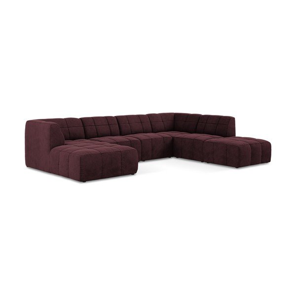 Bordo spalvos kampinė sofa iš velveto („U“ formos) Aloha – Makamii-image-2
