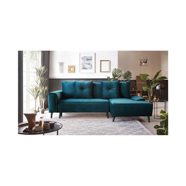 "Bobochic Paris Hera Bis" benzininio aksomo kampinė sofa-lova, dešinysis kampas-image-4
