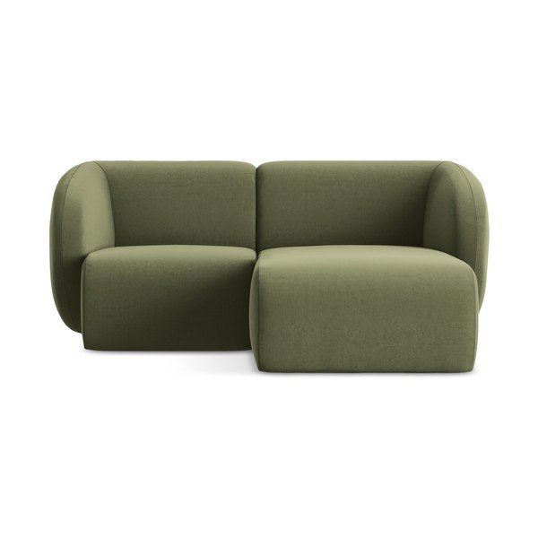 Žalios spalvos kampinė sofa iš velveto (su dešiniuoju kampu/su gultu) Lani – Makamii