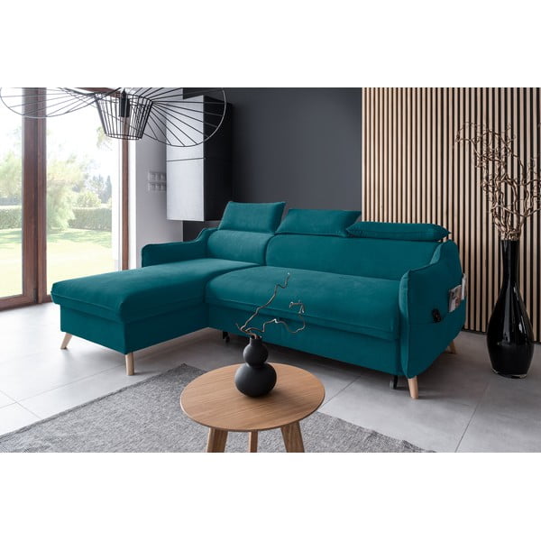 Sulankstoma kampinė sofa iš velveto turkio spalvos (su kairiuoju kampu) Sweet Harmony – Miuform-image-3