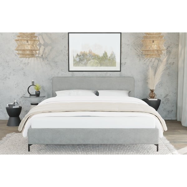 Dvigulė lova šviesiai pilkos spalvos audiniu dengta su lovos grotelėmis 140x200 cm Barker – Ropez-image-3