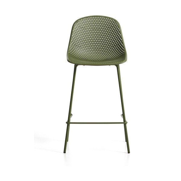 Žalios spalvos metalinė/plastikinė sodo baro taburetė Quinby – Kave Home-image-2
