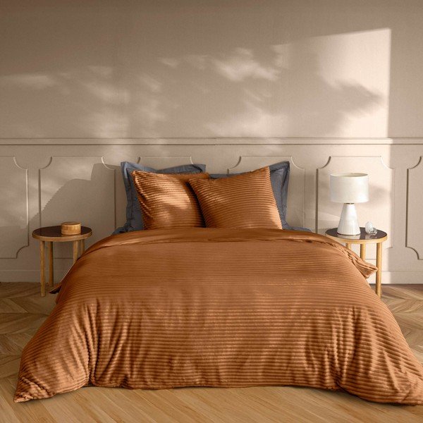 Šviesiai rudos spalvos iš flanelės dvigulė/itin ilga patalynė 3 dalių 240x220 cm Veloutea – douceur d'intérieur-image-1