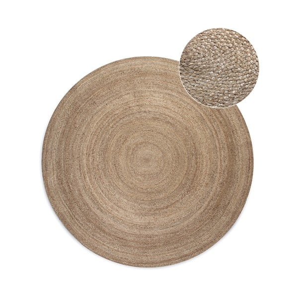 Apverčiamas pilkai smėlinės spalvos iš džiuto apvalios formos kilimas ø 100 cm Braided – Hanse Home