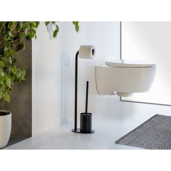 Juodos spalvos iš plieno tualetinio popieriaus laikiklis šepečio stovas Levante – Wenko-image-2
