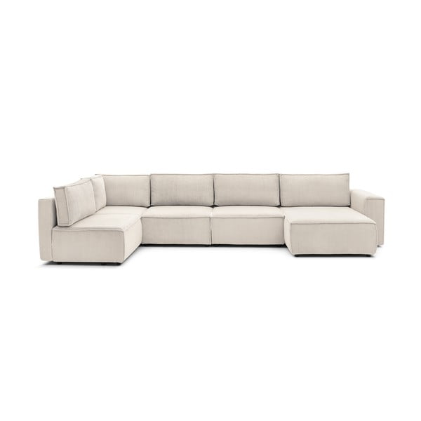 Kampinė sofa kreminės spalvos iš kordinio velveto (su kairiuoju kampu/„U“ formos) Nihad modular – Bobochic Paris