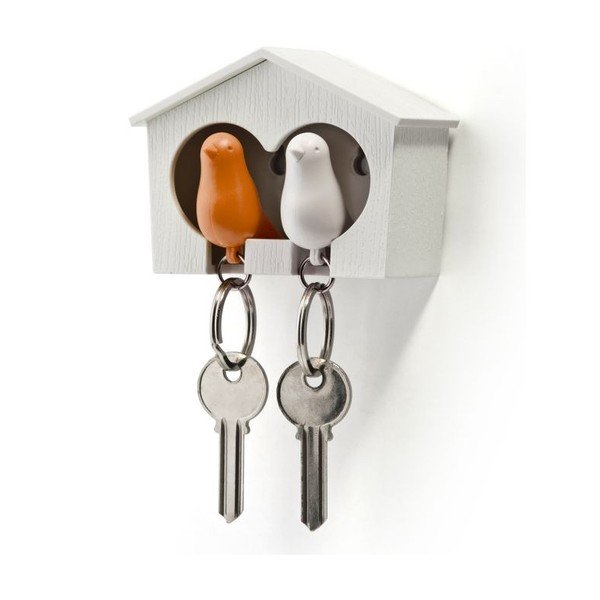 Baltas raktų pakabukas su oranžinės ir baltos spalvos raktų pakabuku "Qualy Duo Sparrow