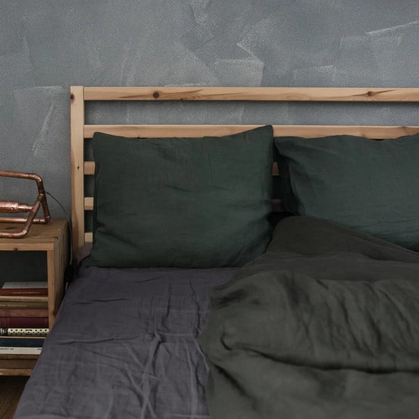 Tamsiai pilka lininė elastinė paklodė Linen Tales, 180 x 200 cm-image-1