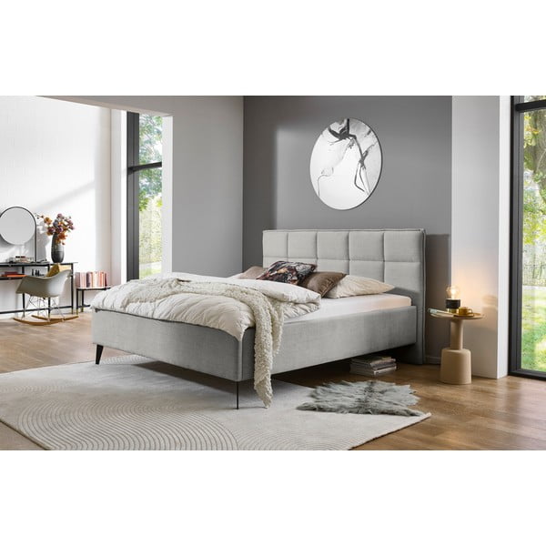 Šviesiai pilkos spalvos dvigulė lova audiniu dengta be grotelių 180x200 cm Paulo – Meise Möbel-image-1