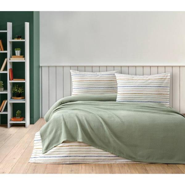 Lovatiesės, paklodės ir pagalvių užvalkalų rinkinys iš medvilnės žalios spalvos 200x240 cm Karina – Mijolnir