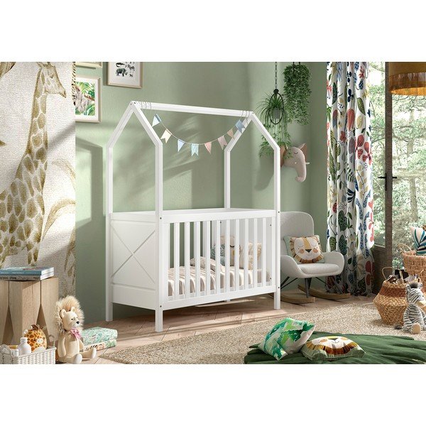 Baltos spalvos iš pušies masyvo vaikiška lovelė reguliuojamas aukštis 60x120 cm Scott – Vipack-image-1