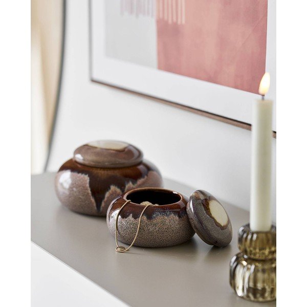 Dekoratyvinės rudos spalvos iš keramikos daiktadėžės 2 vnt. ø 15x8,5 cm – House Nordic-image-1