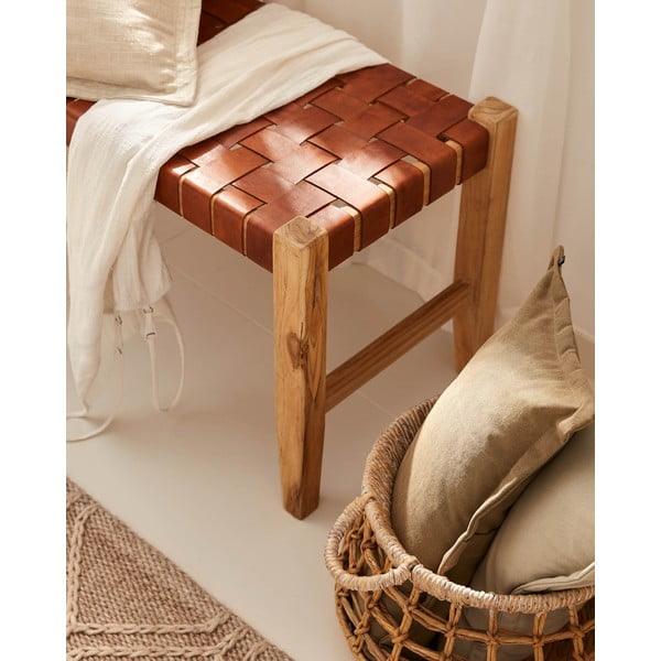 Konjako rudos spalvos/natūralios spalvos iš odos suolas Calixta – Kave Home-image-2