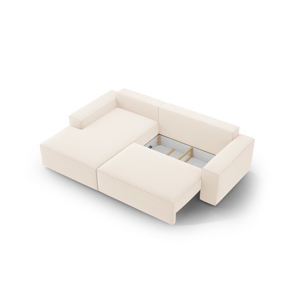 Iš velveto sulankstoma/su sandėliavimo vieta kampinė sofa smėlio spalvos (su kairiuoju kampu/su gultu) Jodie – Micadoni -image-4