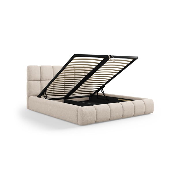 Dvigulė lova smėlio spalvos audiniu dengta su sandėliavimo vieta su lovos grotelėmis 160x200 cm Bellis – Micadoni Home-image-2