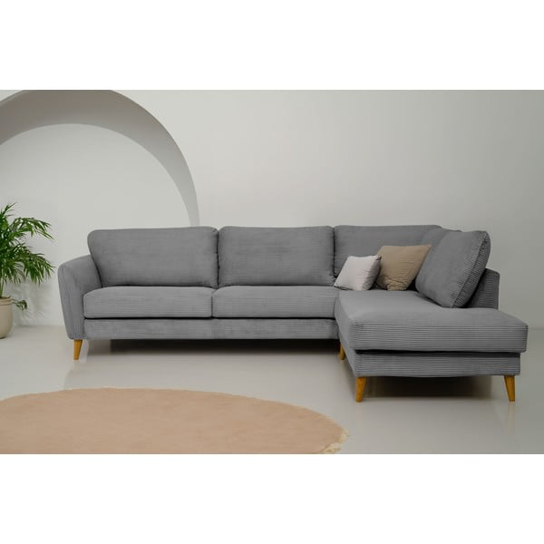 Iš kordinio velveto kampinė sofa tamsiai pilkos spalvos (su dešiniuoju kampu) Paris – Scandic-image-1