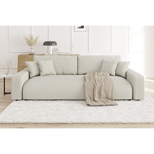 Kreminės spalvos iš kordinio velveto sulankstoma/su sandėliavimo vieta sofa 234 cm Sara – Ropez-image-1