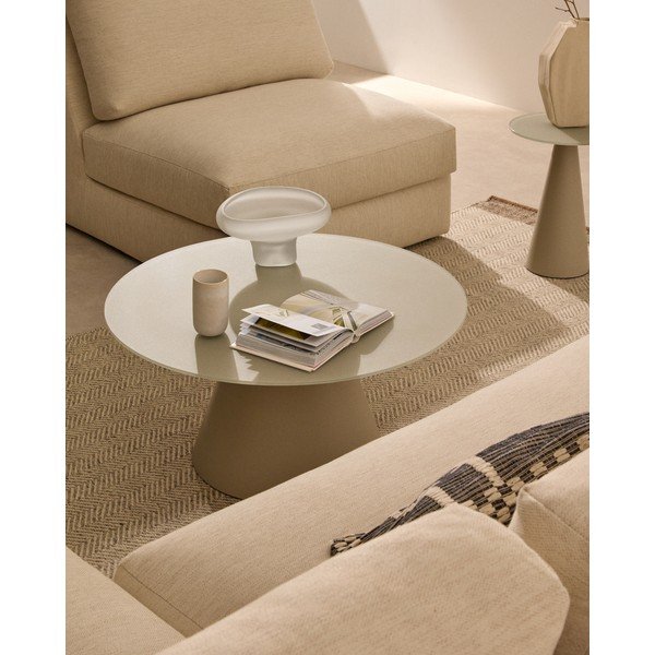 Šviesiai pilkos spalvos apvalios formos kavos staliukas su stikliniu stalviršiu ø 80 cm Wilshire – Kave Home-image-1