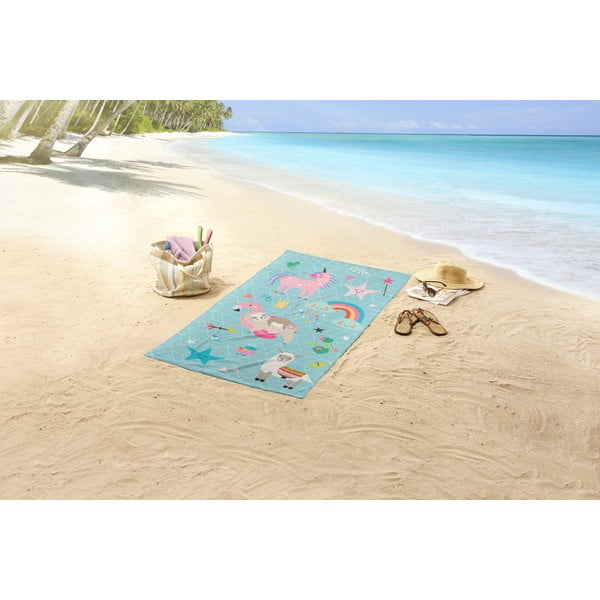 Mėlynos spalvos vaikams iš velveto paplūdimio rankšluostis 75x150 cm Moody – Good Morning-image-1