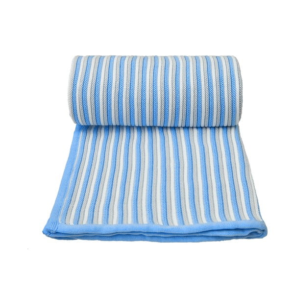 Mėlynos ir baltos spalvos megzta vaikiška antklodė su medvilnine dalimi T-TOMI Spring, 80 x 100 cm