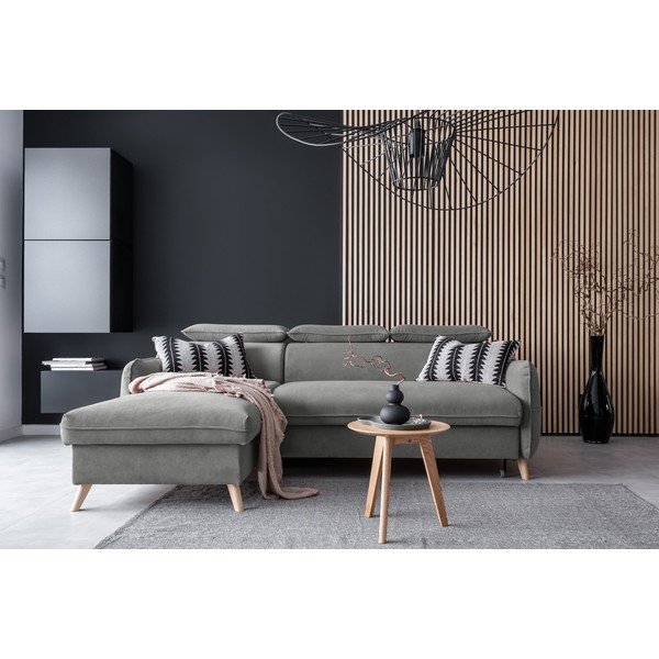 Sulankstoma kampinė sofa iš velveto šviesiai pilkos spalvos (su kairiuoju kampu) Sweet Harmony – Miuform-image-1