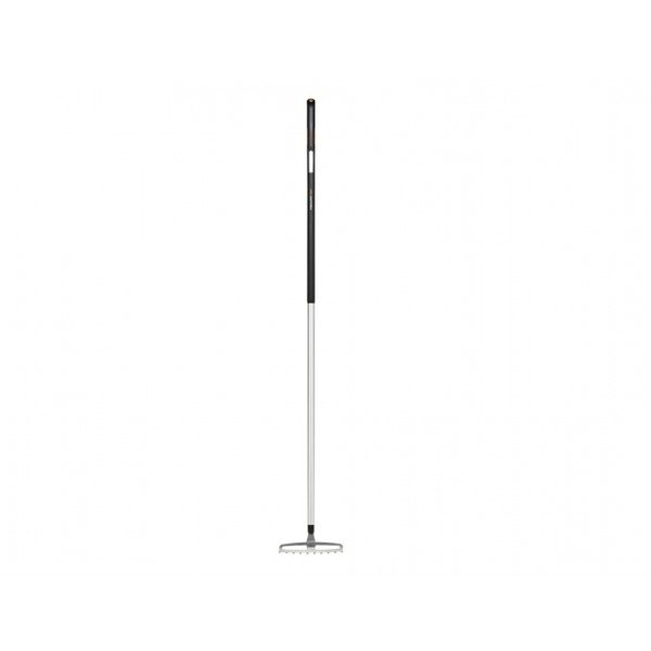 Baltas plieninis grėblys su rankena Fiskars Xact, 23,5 cm pločio