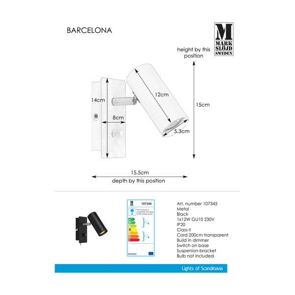 Juodas sieninis šviestuvas Markslöjd Barcelona-image-1