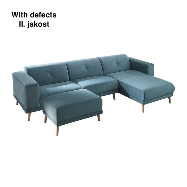Mėlyna kampinė sofa su atramomis kojoms "Bobochic Paris Luna", dešinysis kampas, 308 cm