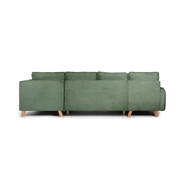 Iš kordinio velveto sulankstoma kampinė sofa šviesiai žalios spalvos (su dešiniuoju kampu/„U“ formos) Tori – Bonami Selection-image-4
