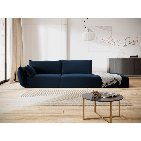 Tamsiai mėlynos spalvos iš velveto sofa su kairiuoju kampu 264 cm Vanda – Mazzini Sofas-image-1
