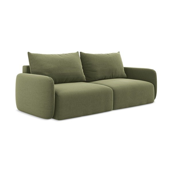 Žalios spalvos sulankstoma/su sandėliavimo vieta sofa iš velveto 238 cm Kalena – Makamii-image-2